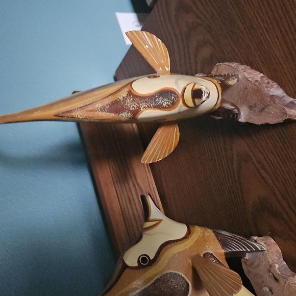 Vintage Handcarved Wooden Angel Fish Sculptures - Picture 3 of 4